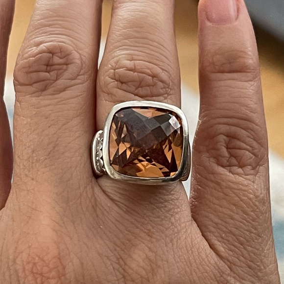 Cushion cut orange crystal sterling silver dot design heavy set size 6.0 ring - Picture 8 of 15